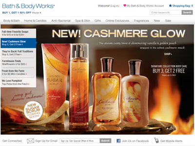 Bath & Body Works Cashmere Glow website