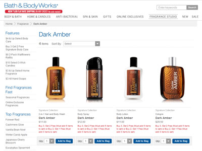 Bath & Body Works Dark Amber website