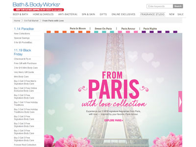 Bath & Body Works From Paris with Love website