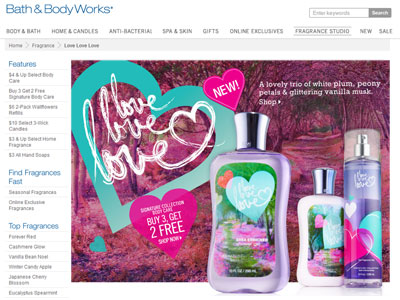 Bath & Body Works Love, Love, Love website