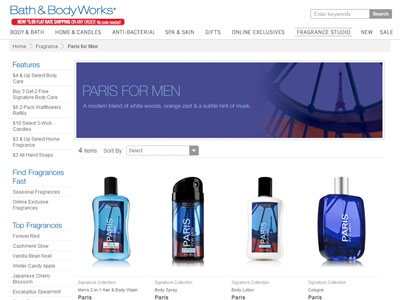 Bath & Body Works Paris for Men website