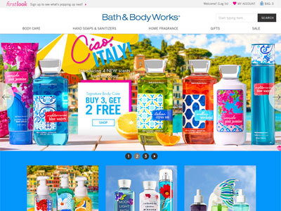 Bath & Body Works Ciao Italy website