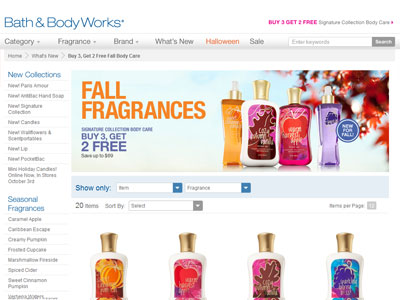 Bath & Body Works Fall Collection website