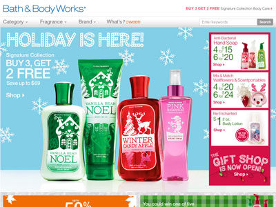 Bath & Body Works Holiday Collection website