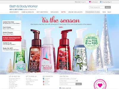 Bath & Body Works Holiday Favorites website