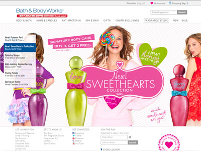 Bath & Body Works Sweethearts Collection website