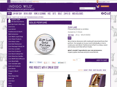 Indigo Wild Zum Solid Perfume website