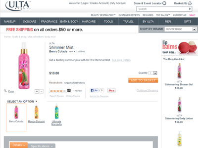 ULTA Summer Shimmer Collection website