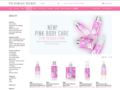 Victoria's Secret PINK Summer Fragrances website