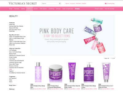 Victoria's Secret PINK Body Care website