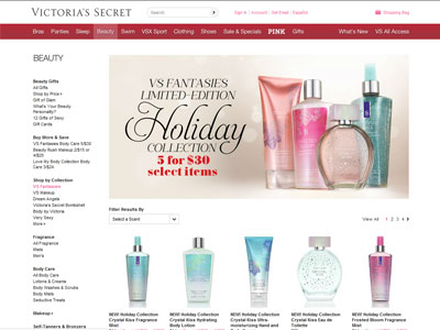 Victoria's Secret VS Fantasies Holiday Collection website
