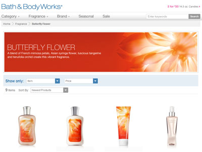 Butterfly Flower Bath & Body Works website