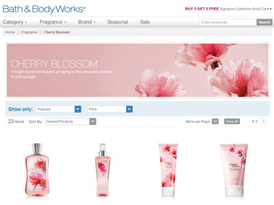 Cherry Blossom Bath & Body Works website