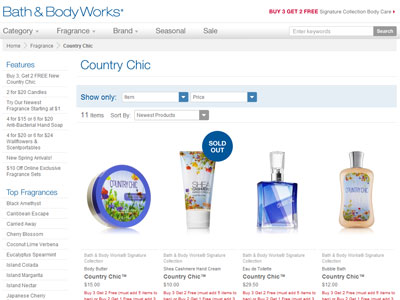 Country Chic Bath & Body Works website