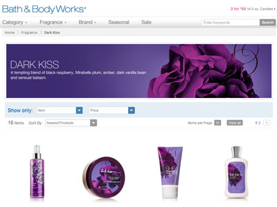 Dark Kiss Bath & Body Works website