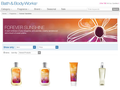 Forever Sunshine Bath & Body Works website
