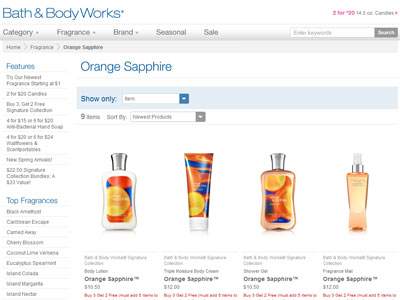 Orange Sapphire Bath & Body Works website