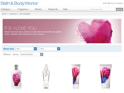 P.S. I Love You Bath & Body Works website