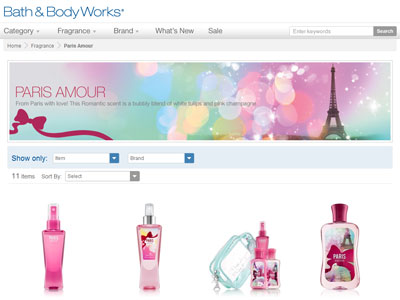 Paris Amour Bath & Body Works website