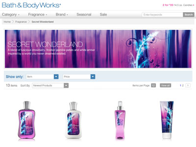 Secret Wonderland Bath & Body Works website