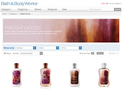Twilight Woods Bath & Body Works website