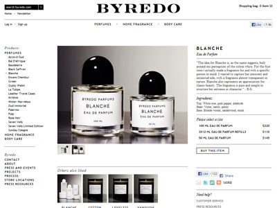 Byredo Blanche website