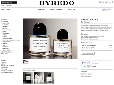 Byredo Gypsy Water website