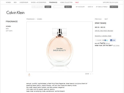 Calvin Klein Sheer Beauty website