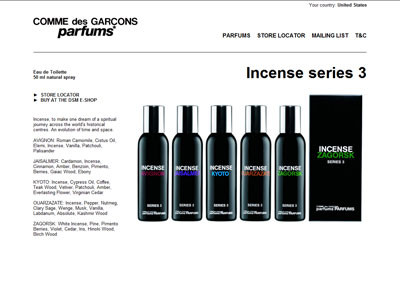 Comme des Garcons Incense Series 3, five oriental unisex fragrances