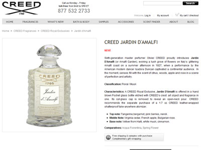 Creed Jardin d'Amalfi website