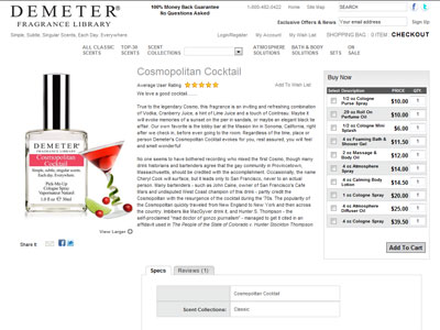 Demeter Cosmopolitan Cocktail website