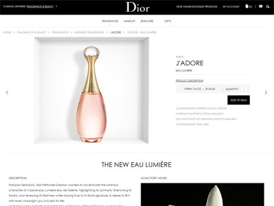 Dior J'adore Eau Lumiere Website