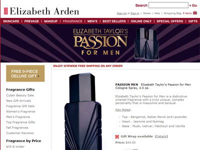Elizabeth Taylor Passion for Men website