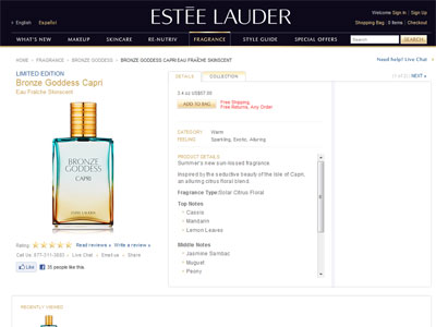 Estee Lauder Bronze Goddess Capri website