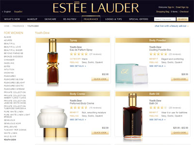 Estee Lauder Youth Dew website