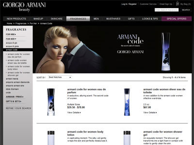 Armani Code Sheer for Women website