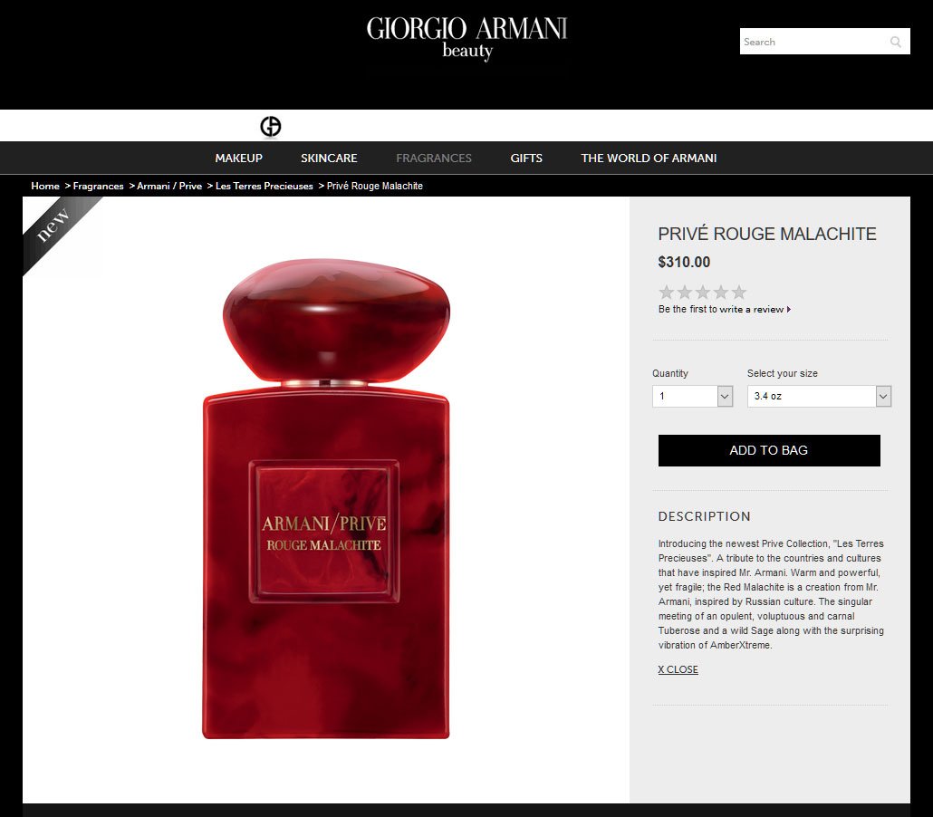 Giorgio Armani Rouge Malachite - Perfumes, Colognes, Parfums, Scents  resource guide - The Perfume Girl