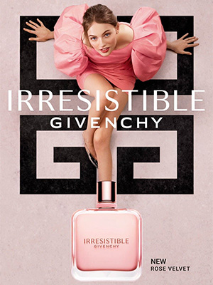 Givenchy Irresistible Rose Velvet perfume ad campaign model Fran Summers
