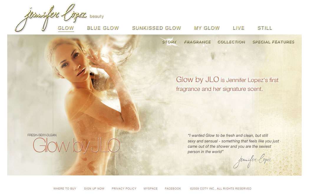 Jennifer Lopez Glow website 2010
