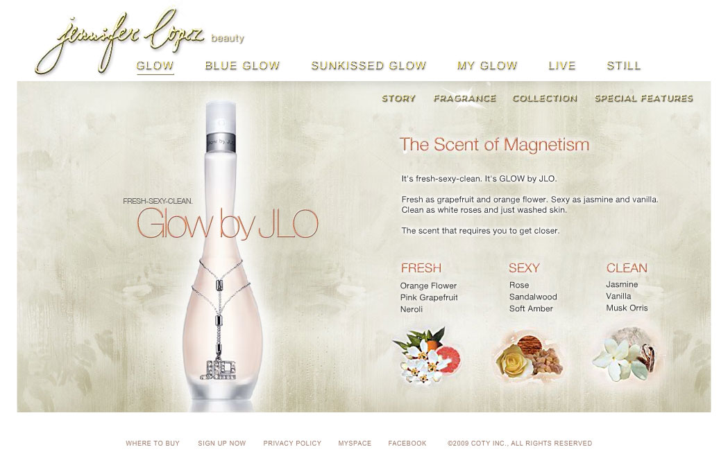 Jennifer Lopez Glow website - Fragrance