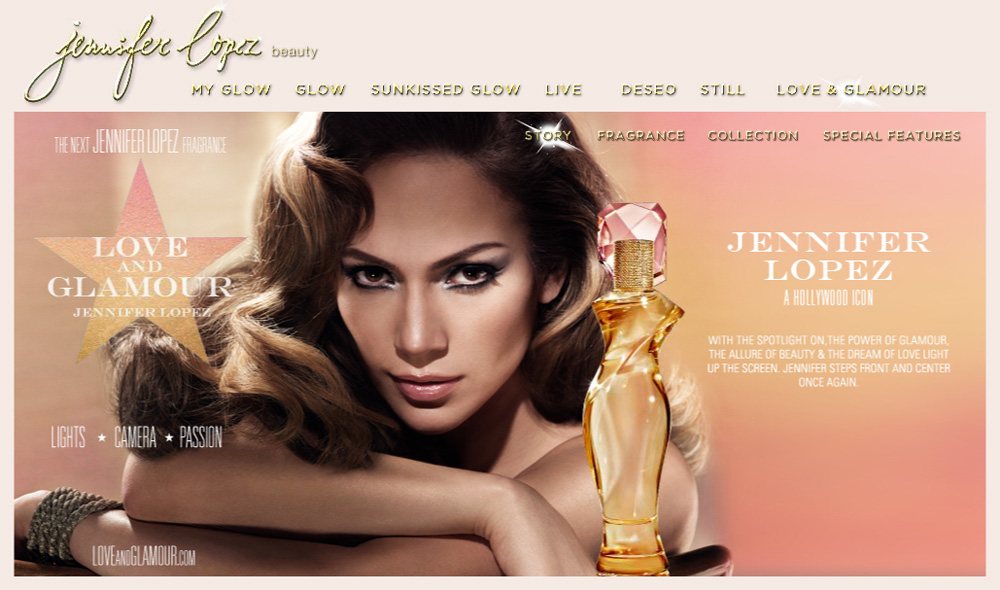 Jennifer Lopez Love and Glamour website - Story
