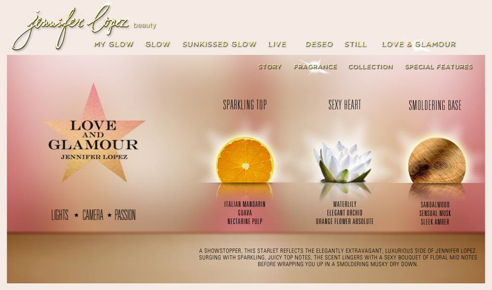 Jennifer Lopez Love and Glamour website - Fragrance