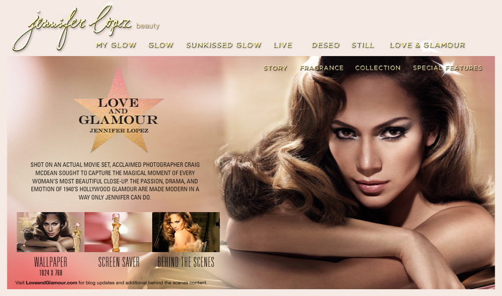 Jennifer Lopez Love and Glamour website - Special Features