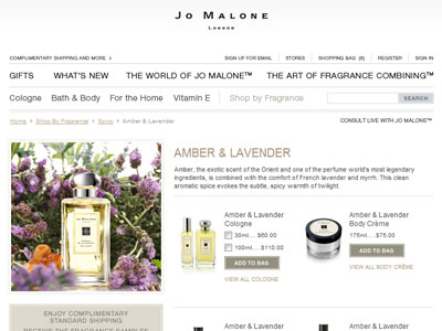 Jo Malone Amber & Lavender website