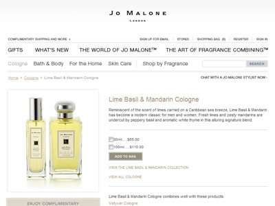 Jo Malone Lime Basil & Mandarin Cologne website