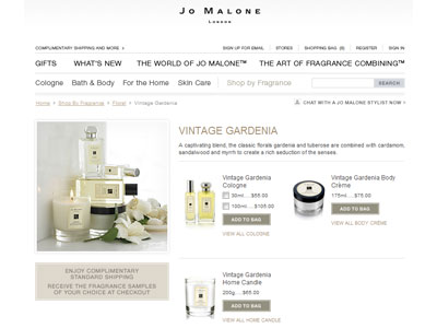 Jo Malone Vintage Gardenia website