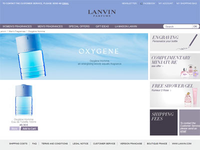 Lanvin Oxygene for Men website