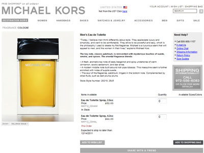 Michael Kors for Men website
