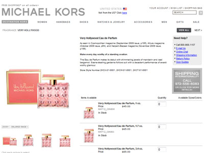 Michael Kors Very Hollywood website