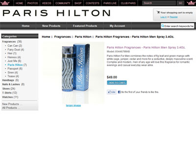 Paris Hilton for Men website
